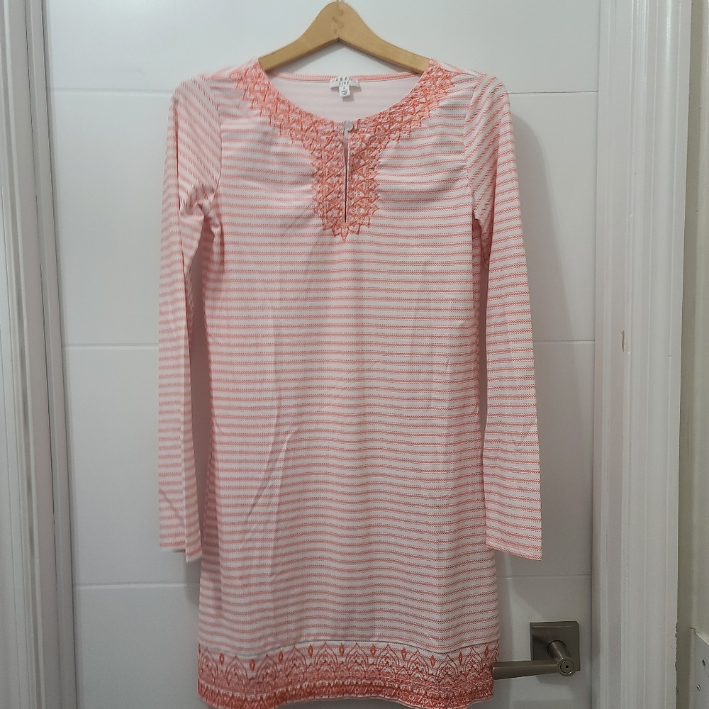 Cabana Life Nautical Long Sleeve Embroidered UPF 50+ Dress - size Small